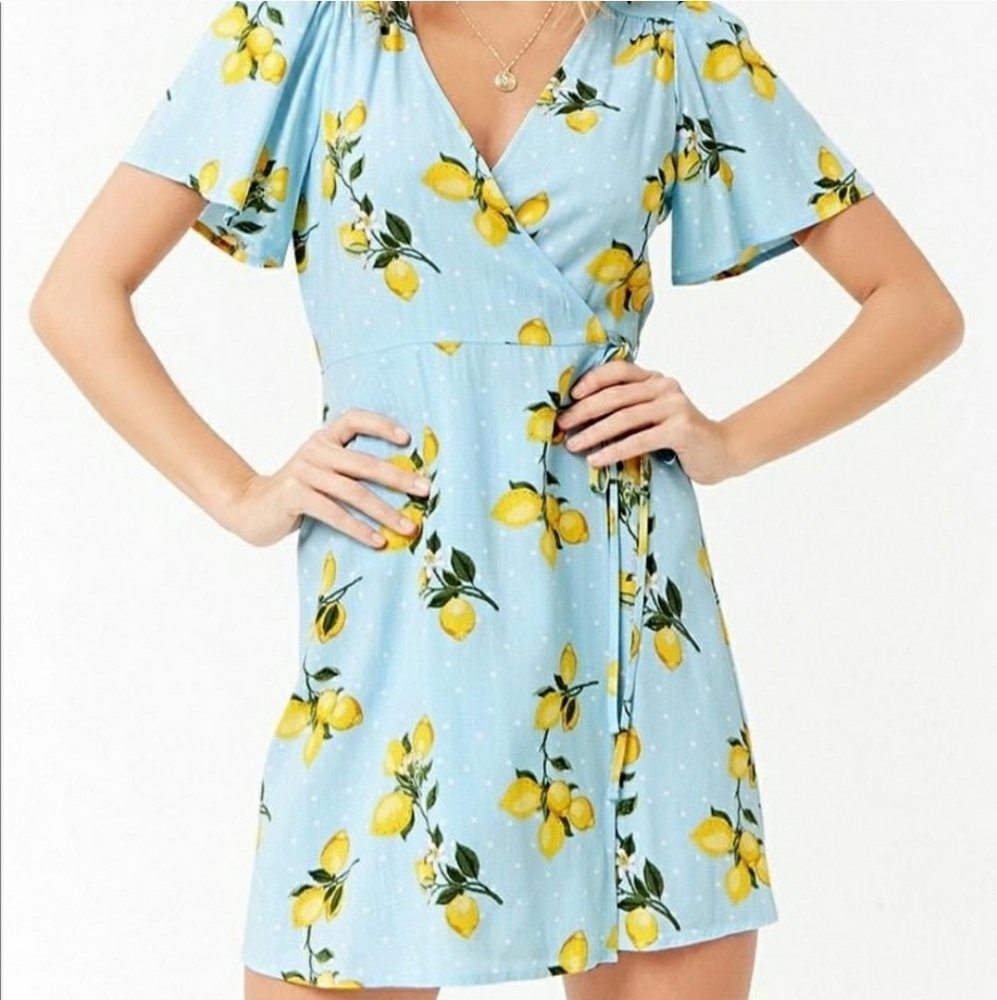 Forever 21 Lemon Mini Wrap Dress